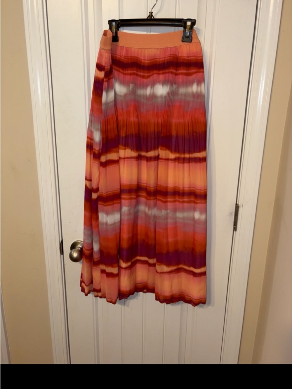 EUC Notations Striped Pleated Maxi Skirt - Peach, Coral & Magenta